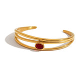 LUXURY 18K GOLD TRIPLE LAYER RED STONE OPEN CUFF_CWAJE4818
