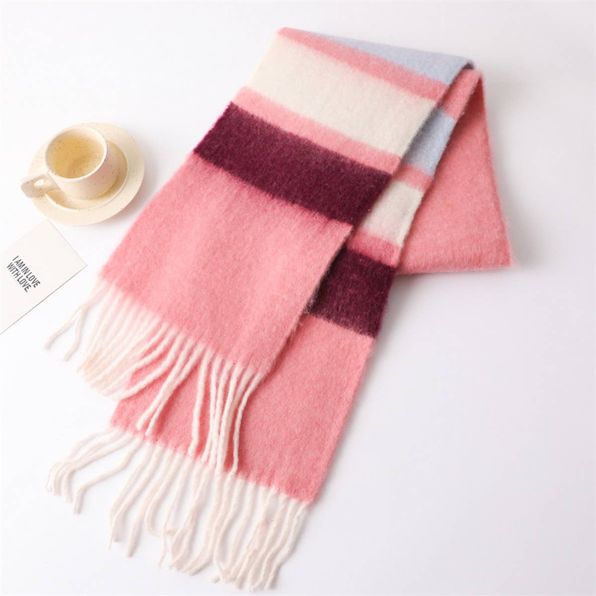 Fuzzy Mohair-Feel Rainbow Fringe Scarf_Cwasc2757