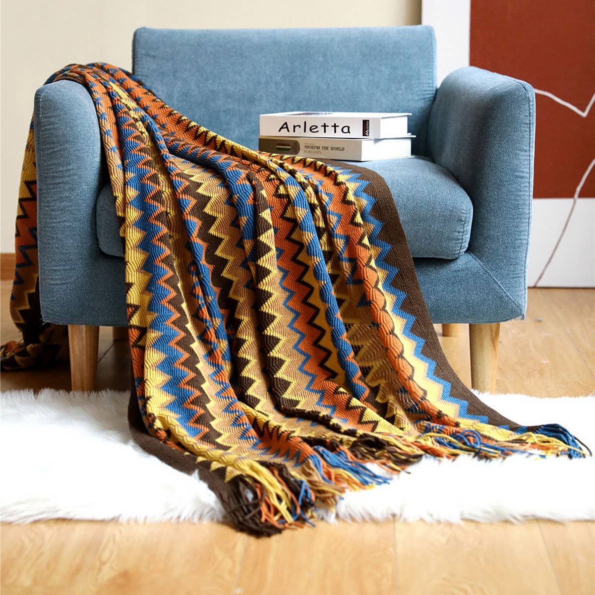 KNITTED STRIPED SOFA BLANKET BLANKET_CWMM0185