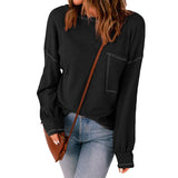 Waffle Solid Color Pocket Knitted Top Woman