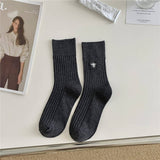 EMBROIDERED MID CALF VERTICAL KNITTED PILE SOCKS_CWMS0944
