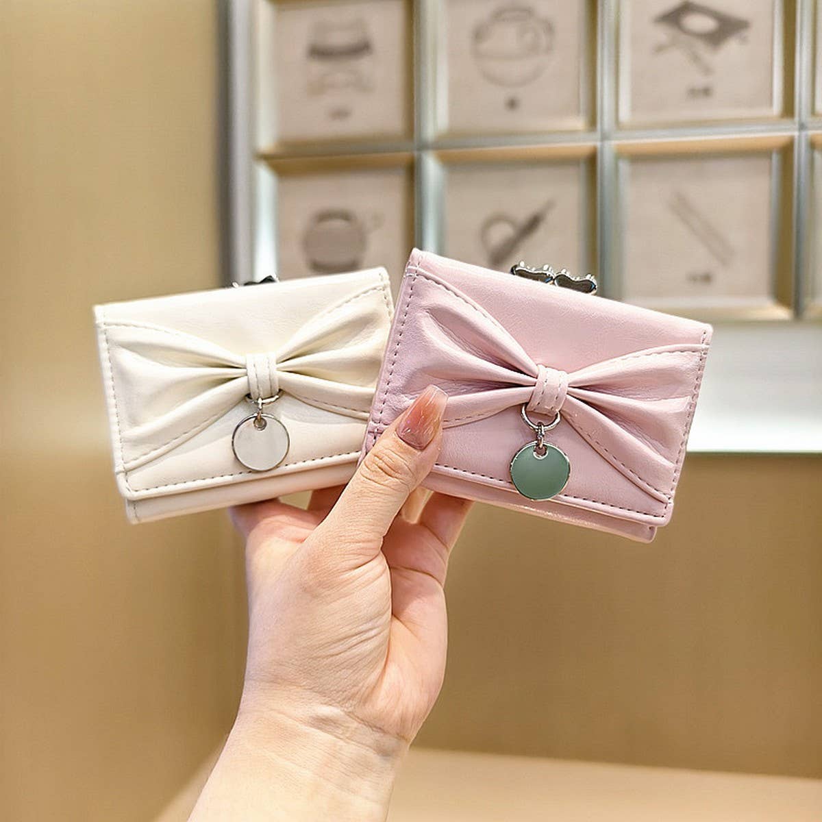 Cute Bow Heart Trifold Wallet With Coin Pouch_Cwab06215