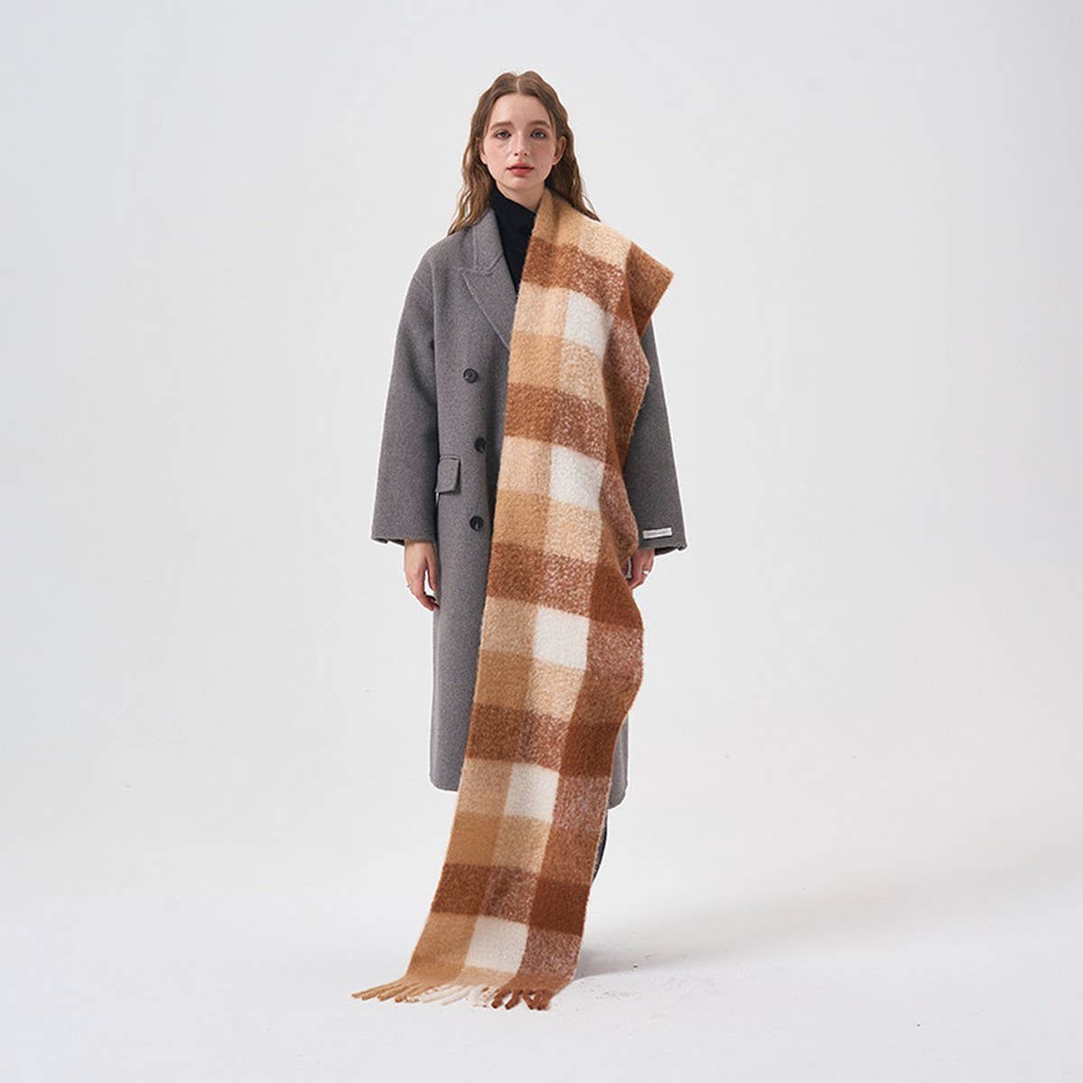 32 WOOL COLORBLOCK PLAID SCARF SOFT WARM_CWASC2365