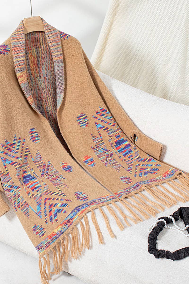 Cwocal0832_Geometric Jacquard Ethnic Style Tassel Shawl