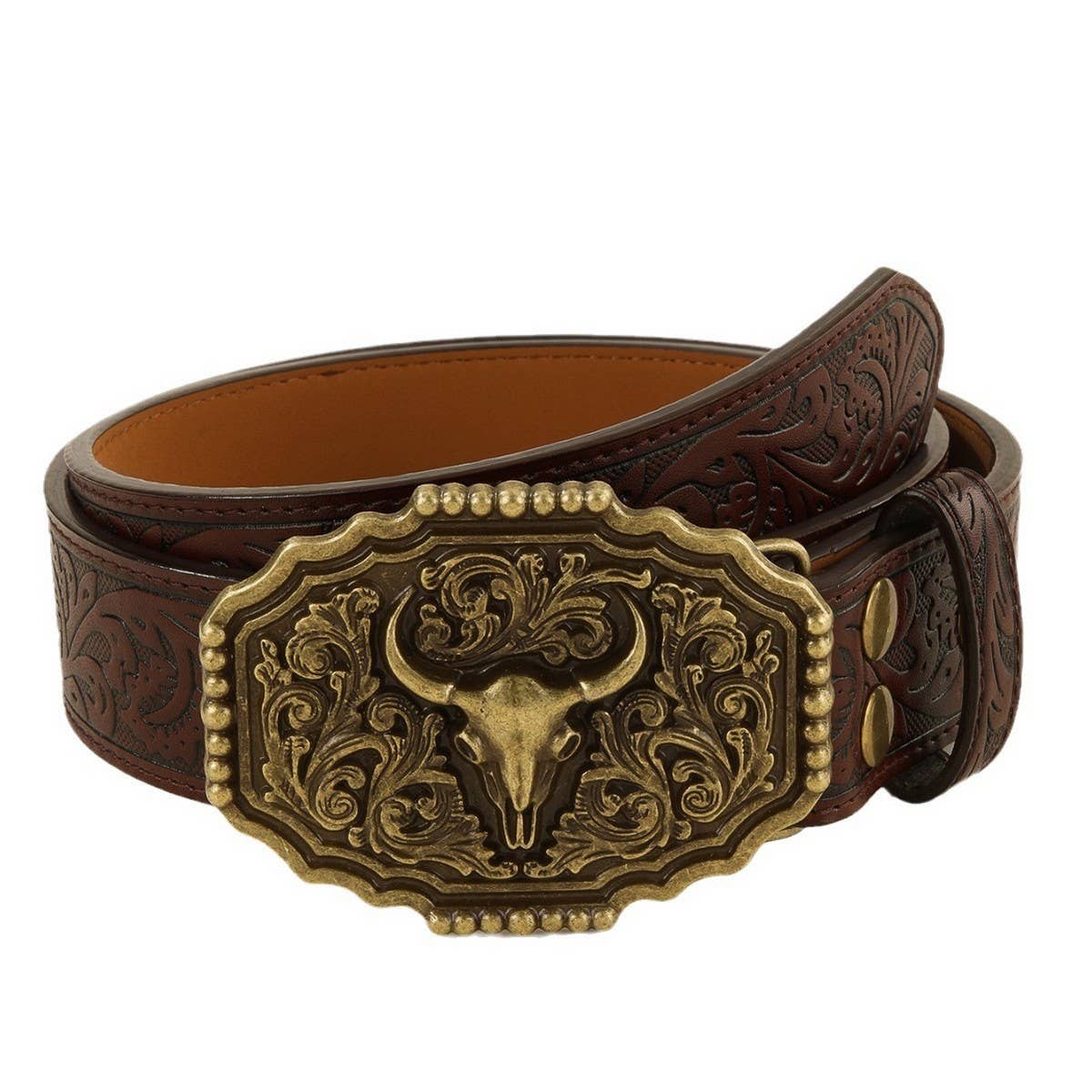 BULL HEAD ALLOY BUCKLE PU BULL HEAD EMBOSSED BELT_CWMM3944