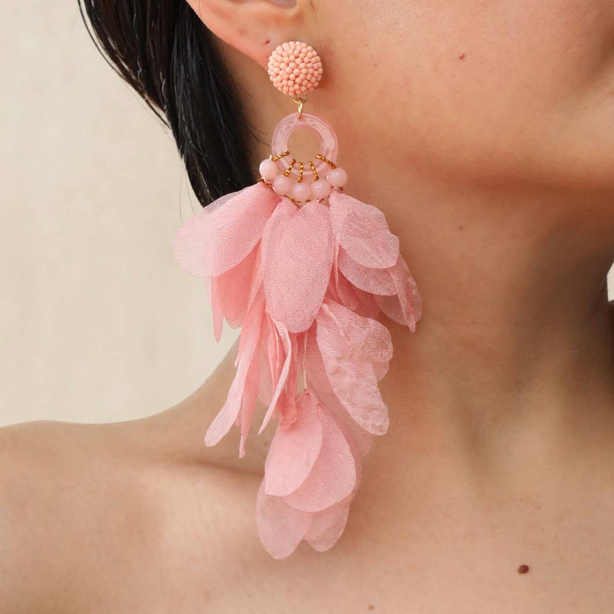 HANDMADE LONG STATEMENT FLORAL FABRIC EARRINGS_CWMM6159