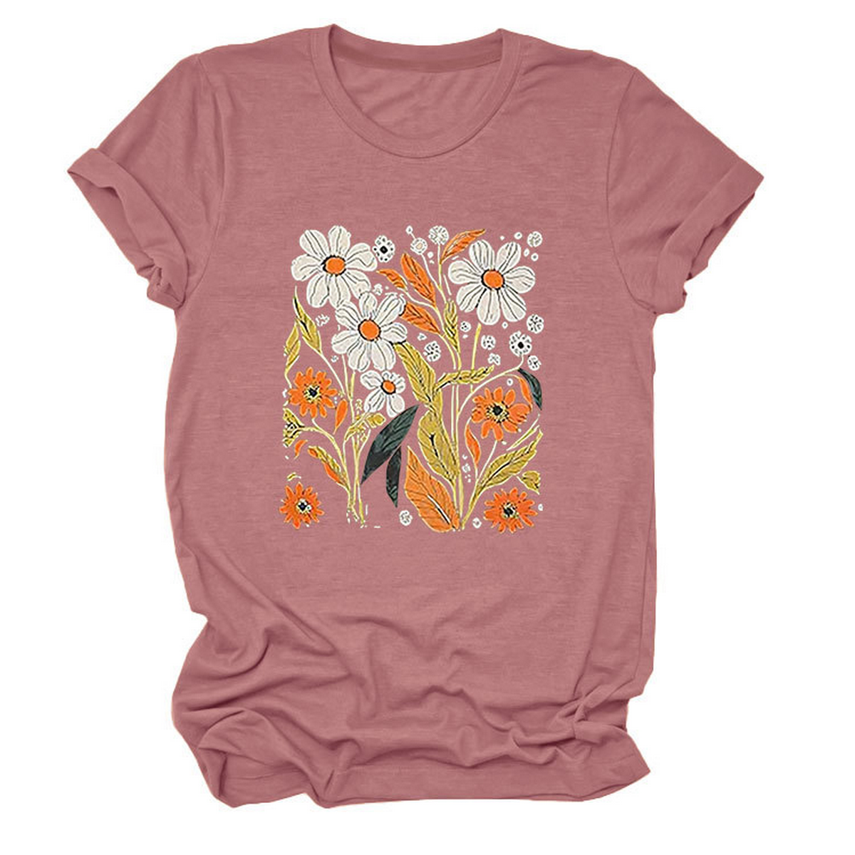 Women Summer Tee ??Flor Casual Round Neck_Cwtts1500