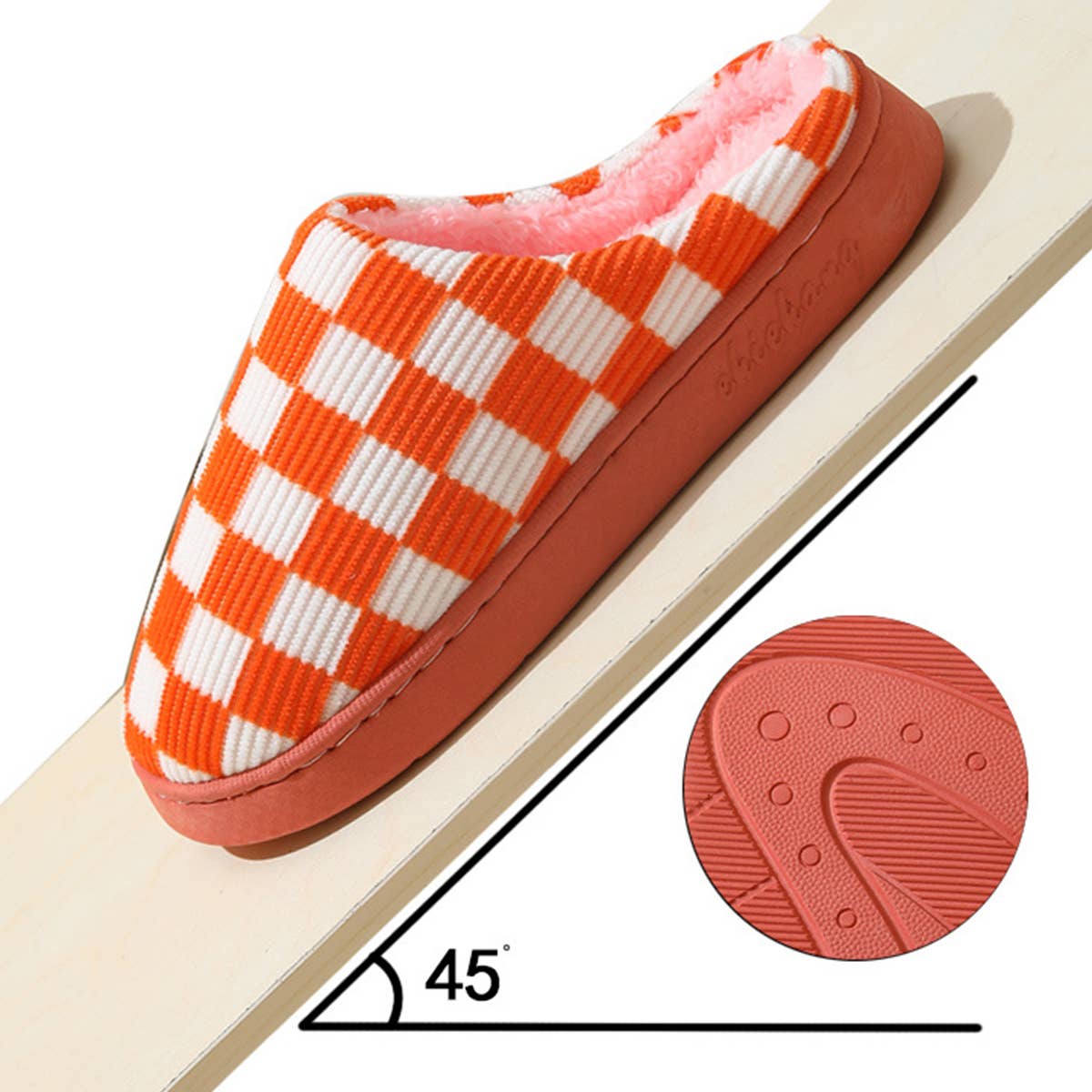 Household Simple Checkered Cotton Slippers_Cwshs0332