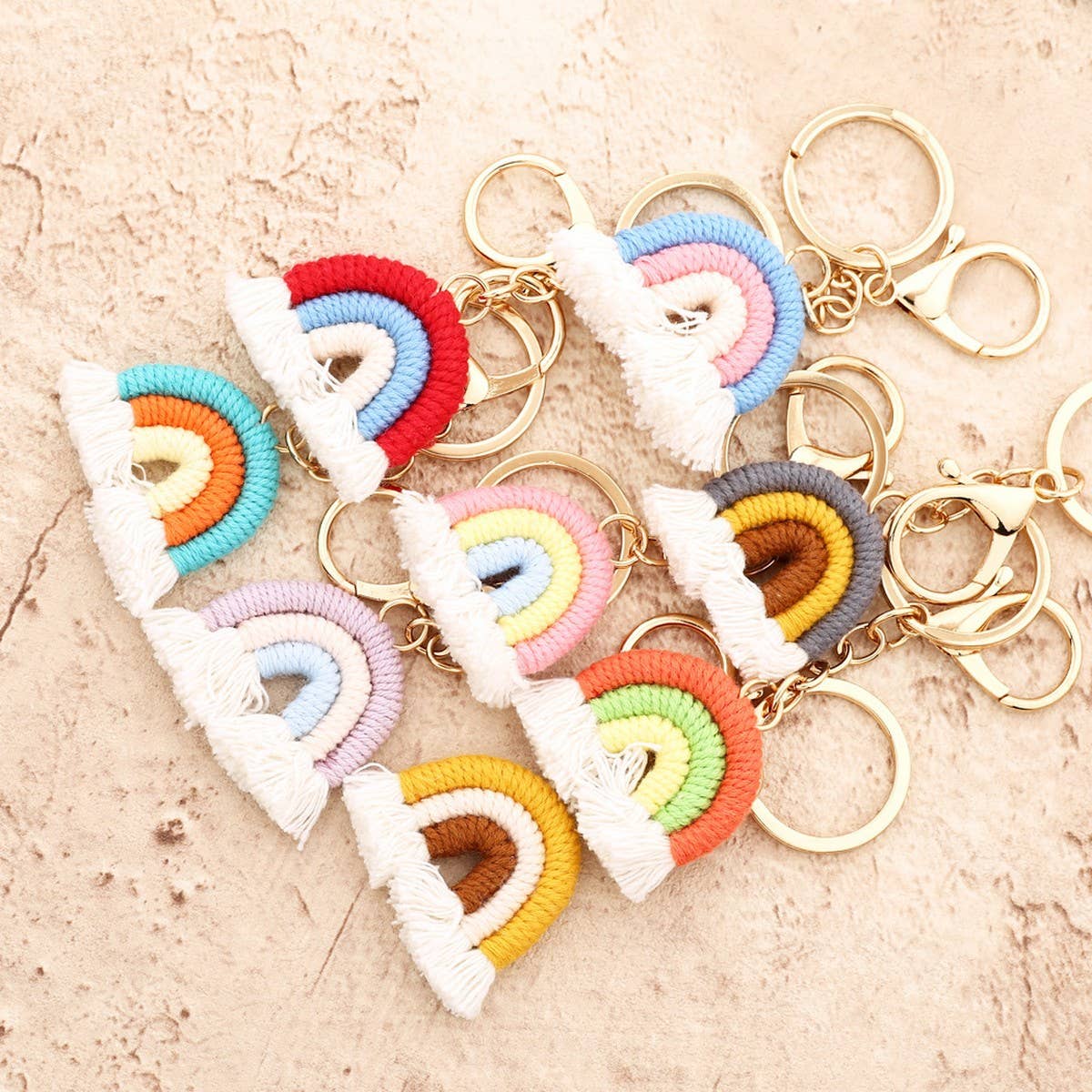 HANDMADE COTTON KEYCHAIN 3 8CM RAINBOW BOHO PENDANT_CWAB5072