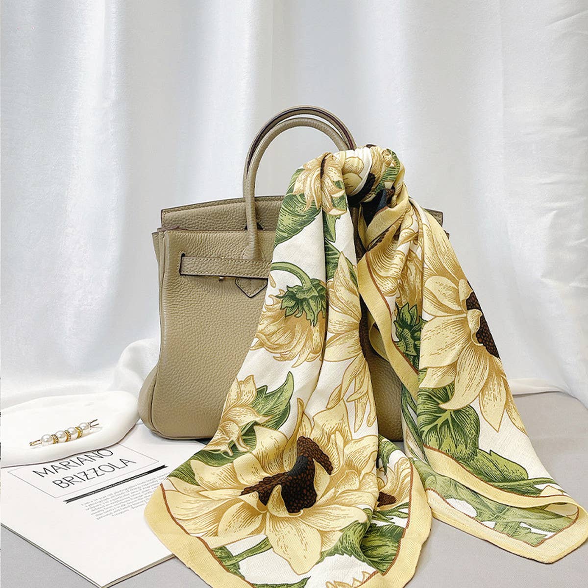 90CM SUNFLOWER FAUX WOOL VELVET SCARF SHAWL_CWASC0907