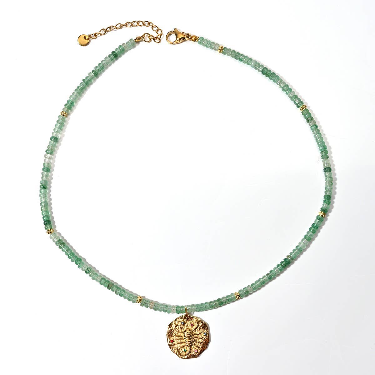 STAINLESS STEEL ZODIAC NECKLACE WITH NATURAL GEMS_CWMM8881