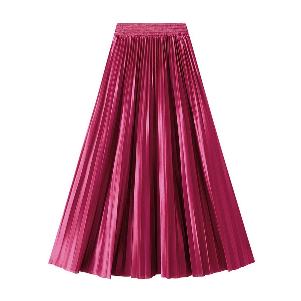 SLIMMING SHINY HIGH WAIST PLEATED MIDI SKIRT_CWBMS0329