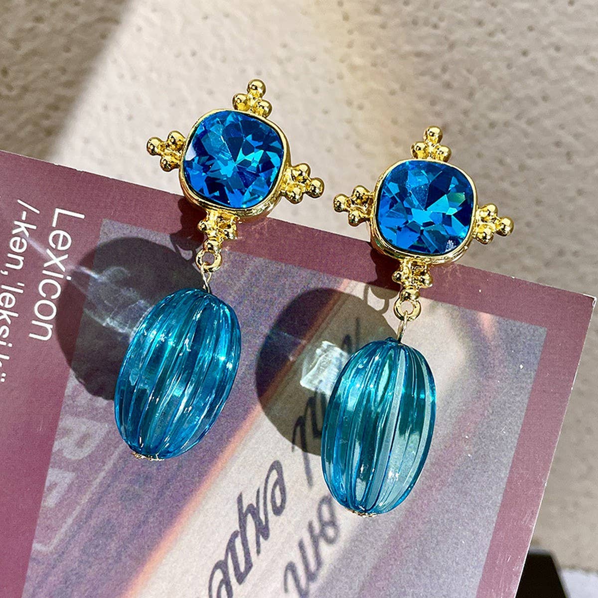 Women Retro Blue Series Gemstone Earrings