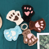 CARTOON CAT PAW BEAR PAW PLUSH HALF FINGER GLOVES_CWAG0175