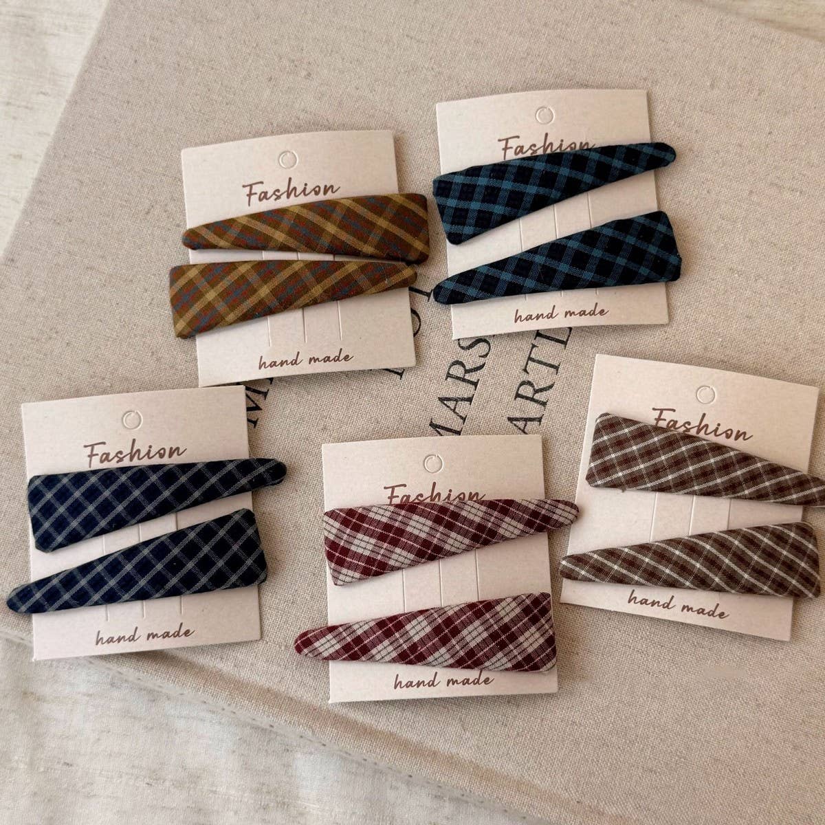 Plaid Fabric Bb Hair Clips Set For Girls_Cwaha07977