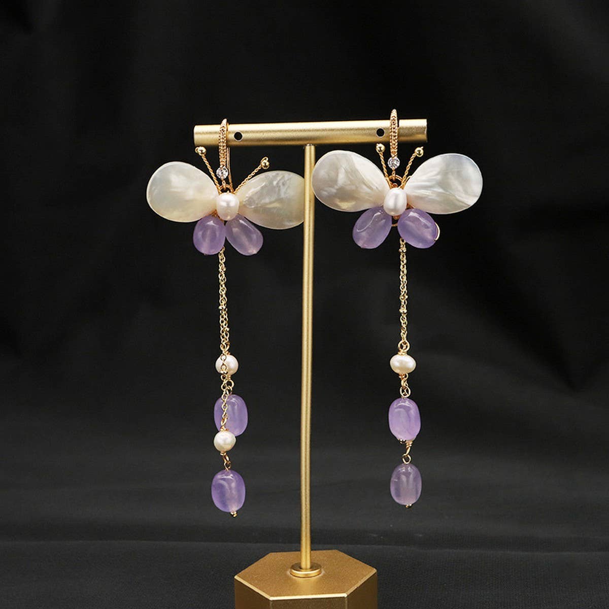 HIGH END SIMPLE SHELL BUTTERFLY PEARL EARRINGS_CWAJE3773