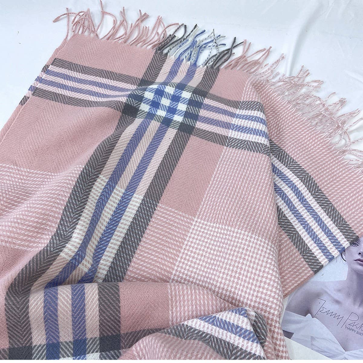 PLAID WOOL BLEND SCARF WINTER WRAP FOR WOMEN_CWASC1457