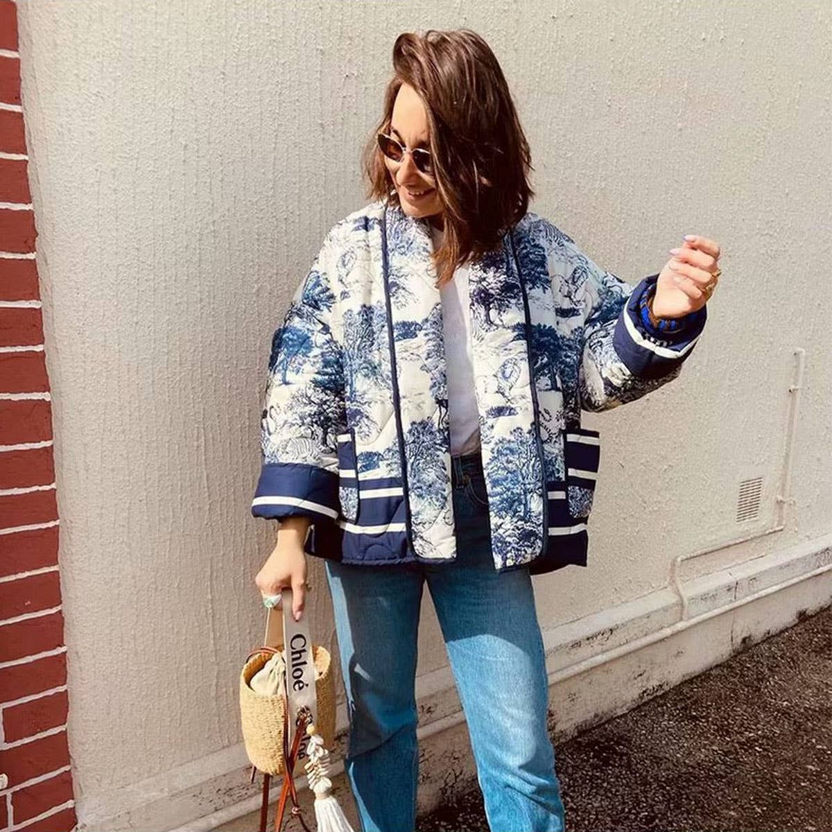 QUILTED JACKET WITH FLORAL PRINT LAPEL_CWOJA1565