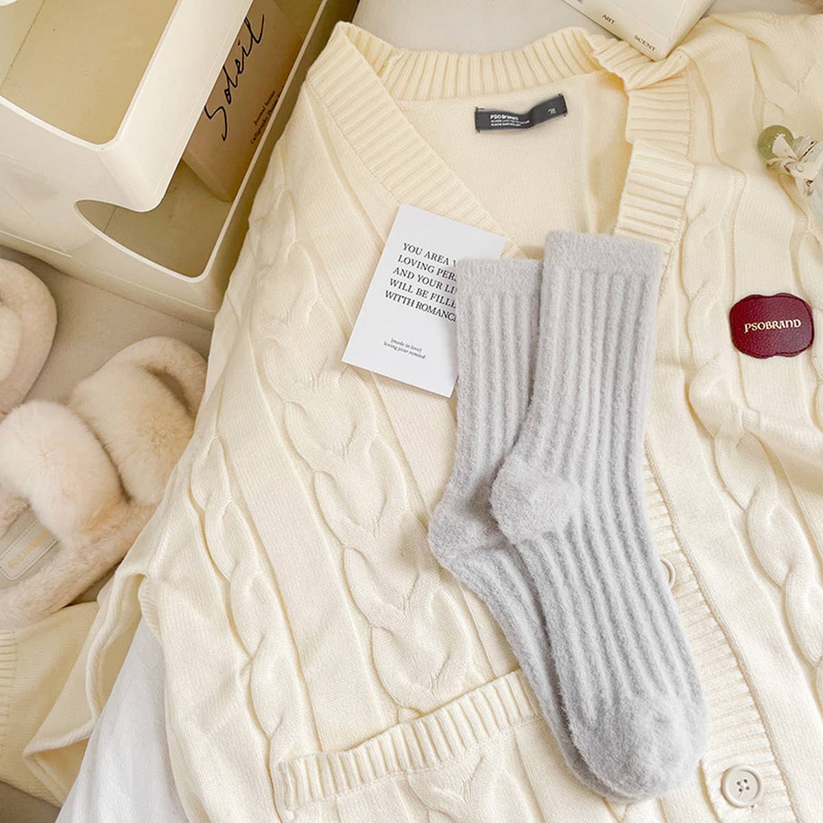 SOLID COLOR TWIST THICK WARM SOCKS_CWMS0879