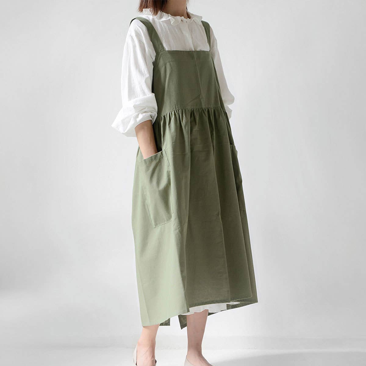 KITCHEN FLORIST WORK LINEN APRON WITH POCKETS_CWMM3295