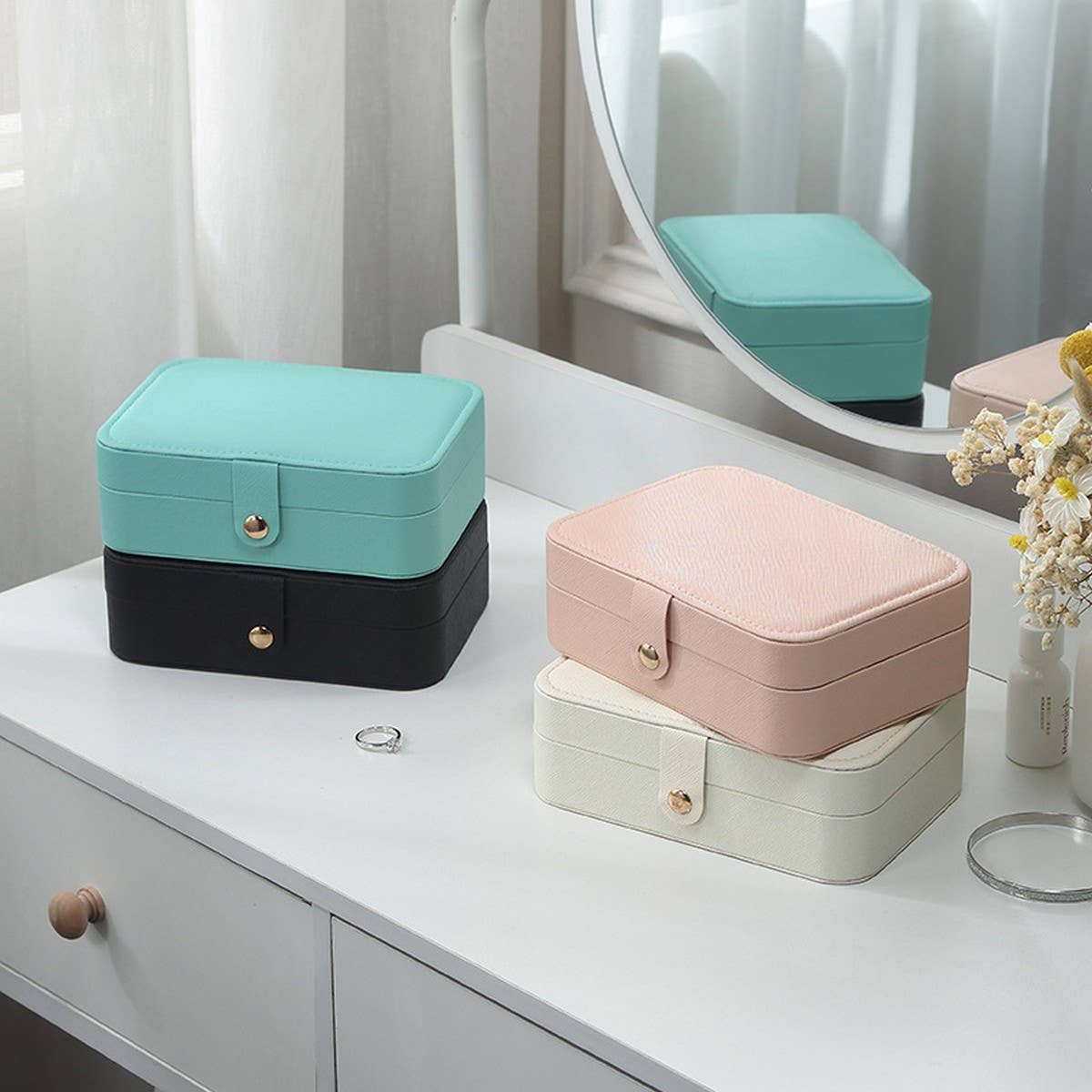 NEW SOLID COLOR DOUBLE LAYER JEWELRY STORAGE BOX_CWAJE1534