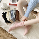 Warm Solid Color Ruffled Cute Mid-Calf Socks_Cwms1070