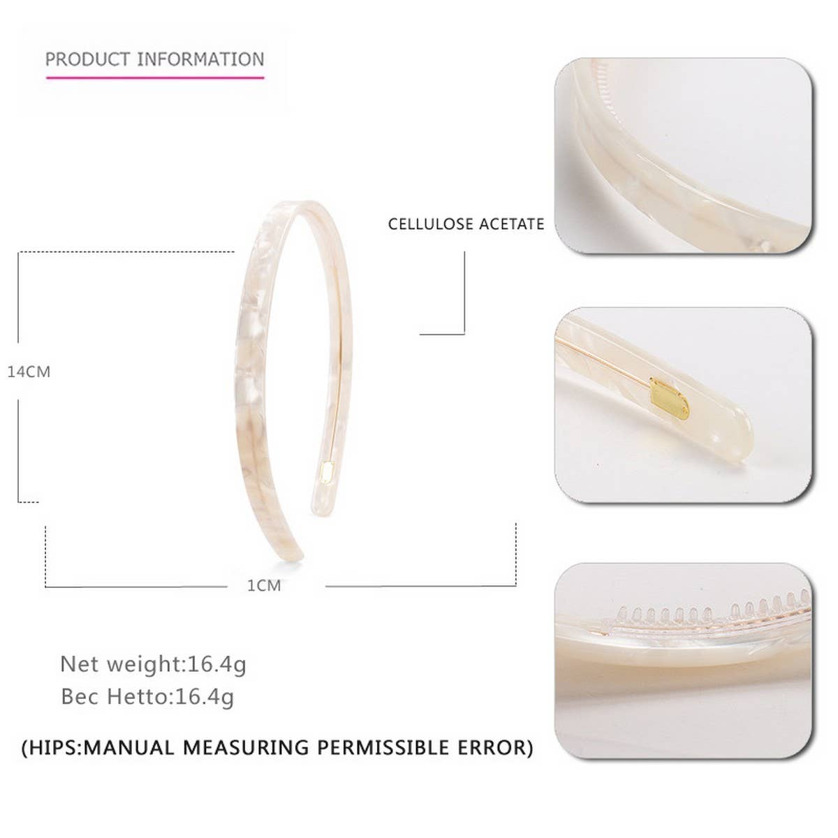 SIMPLE 1CM NARROW ACETATE HAIRBAND HAIRPIN_CWAHA4340