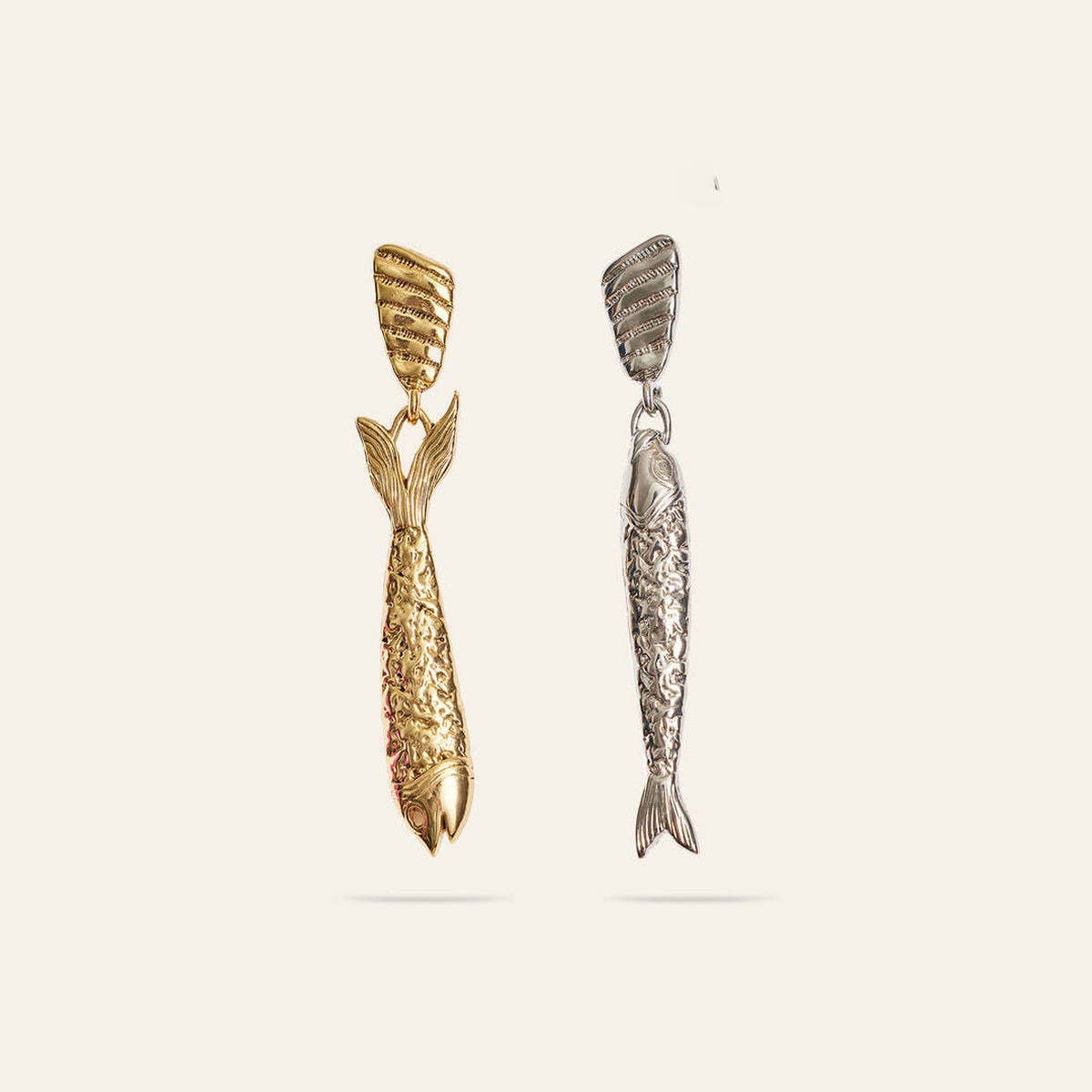 ARTISTIC LONG FISH EARRINGS TITANIUM GOLD PLATED_CWAJE5000