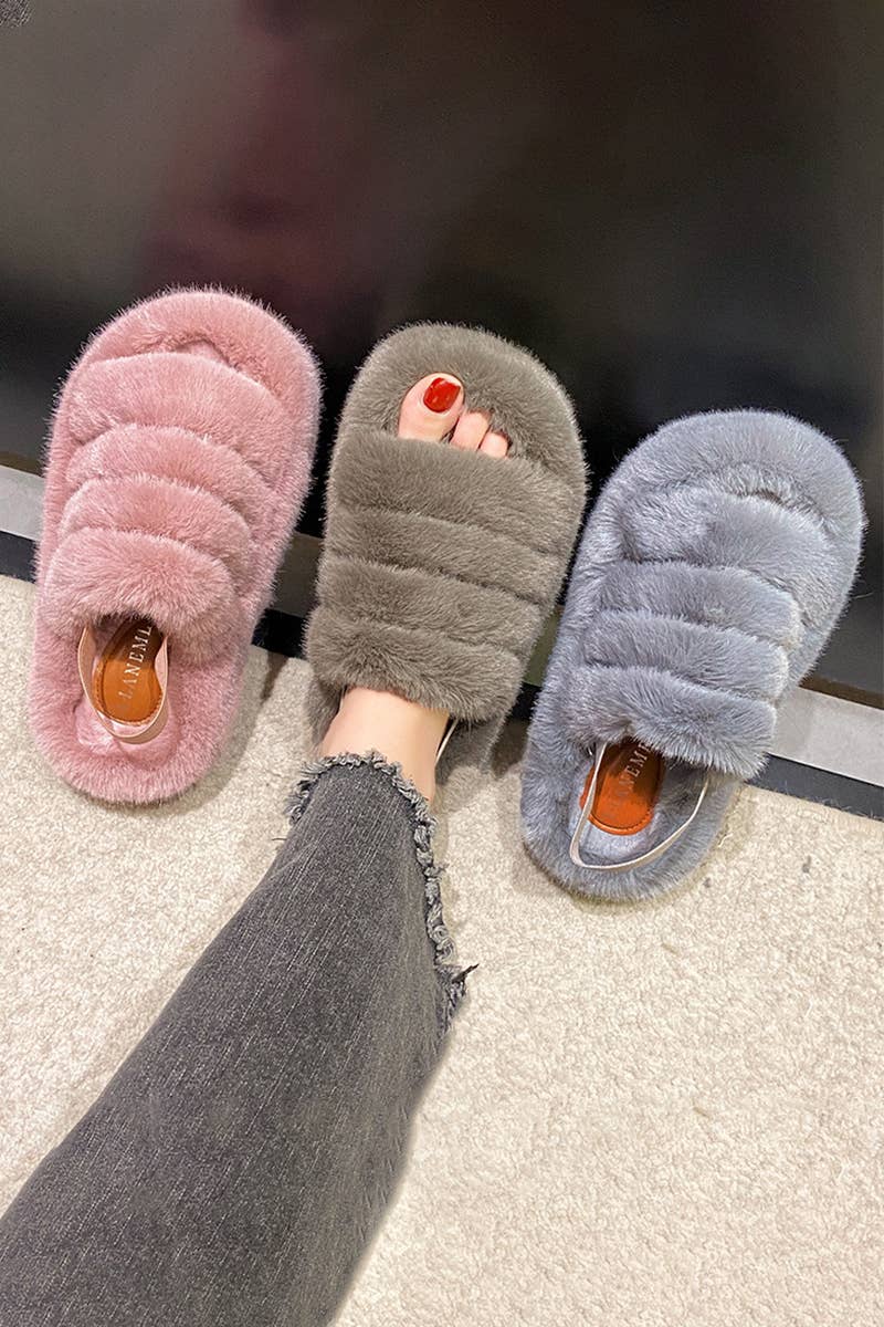 Women Fashion Home Plush Open Toe Slippers