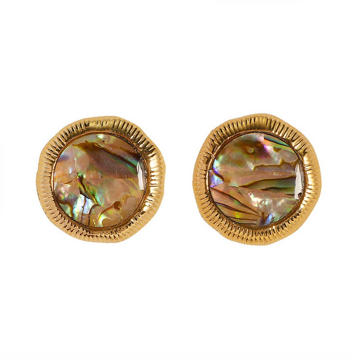 IRREGULAR GEOMETRIC ROUND ABALONE EARRINGS_CWMM4358