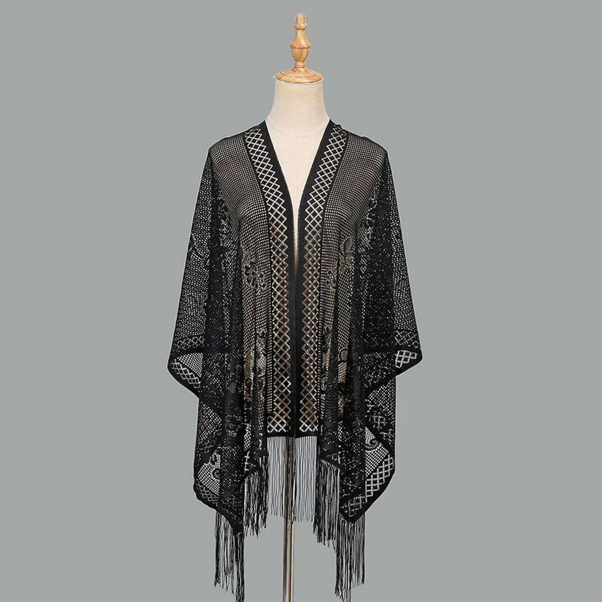 Sexy Flower Hollow Long Beard Triangle Scarf Shawl_Cwmm1999