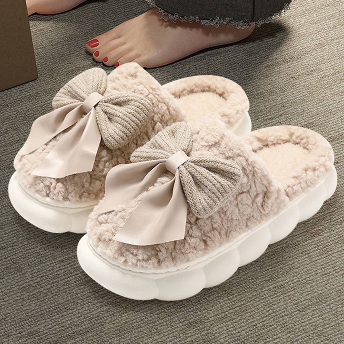 Women Bowknot Comfort Warm Indoor Slippers_Cwshs0296