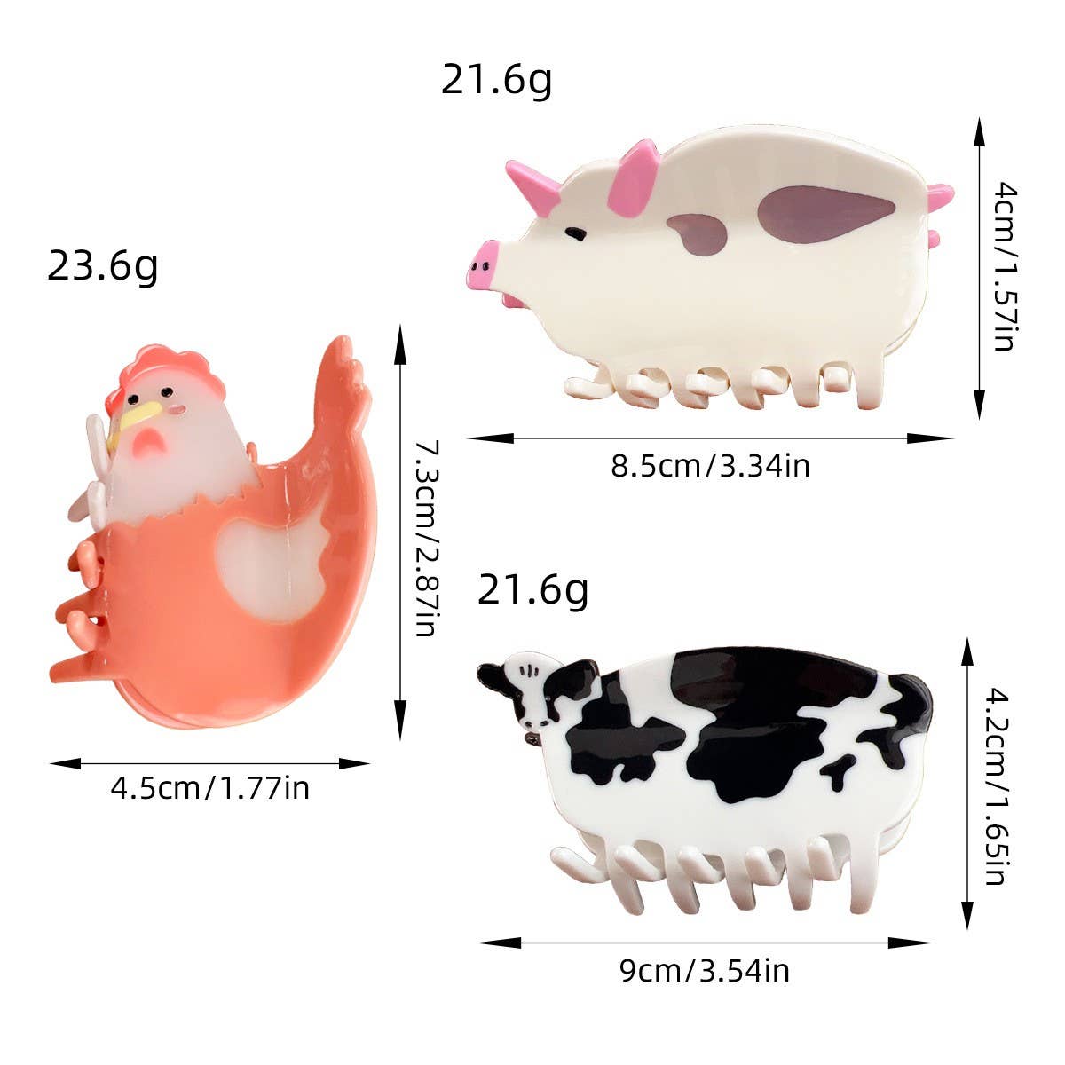 FUN ANIMAL PATCHWORK HAIR CLAW CUTE PIG COW CLIP_CWAHA1493