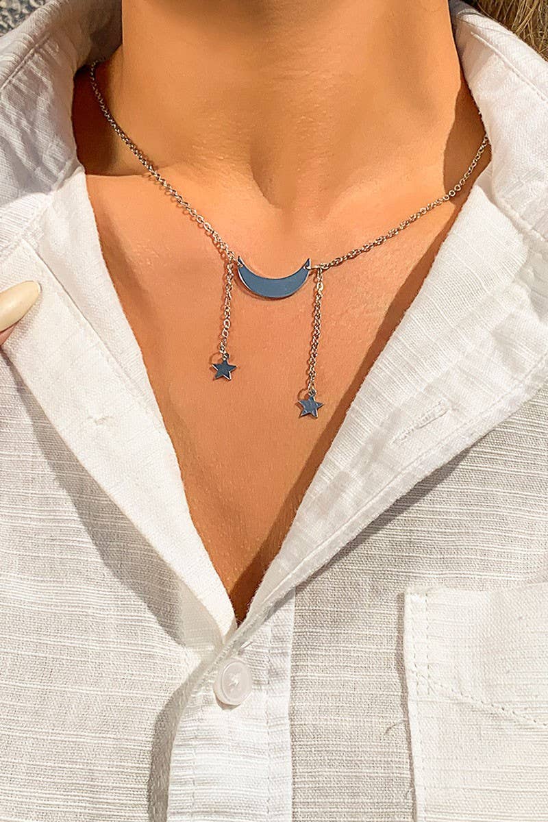 SIMPLE MOON STAR METAL TASSEL NECKLACE_CWAJE0018