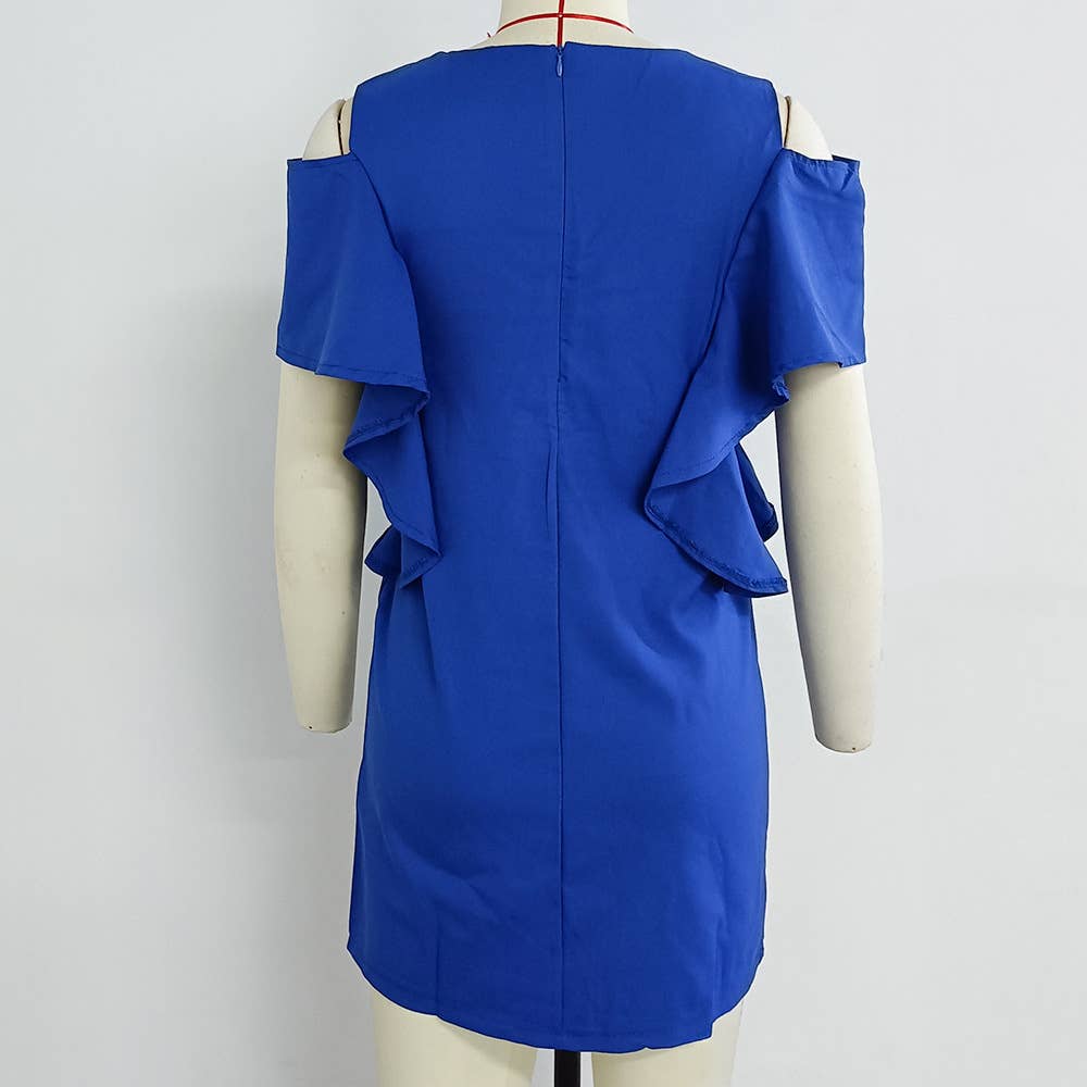 Strapless Solid Color Round Neck Ruffled Dress