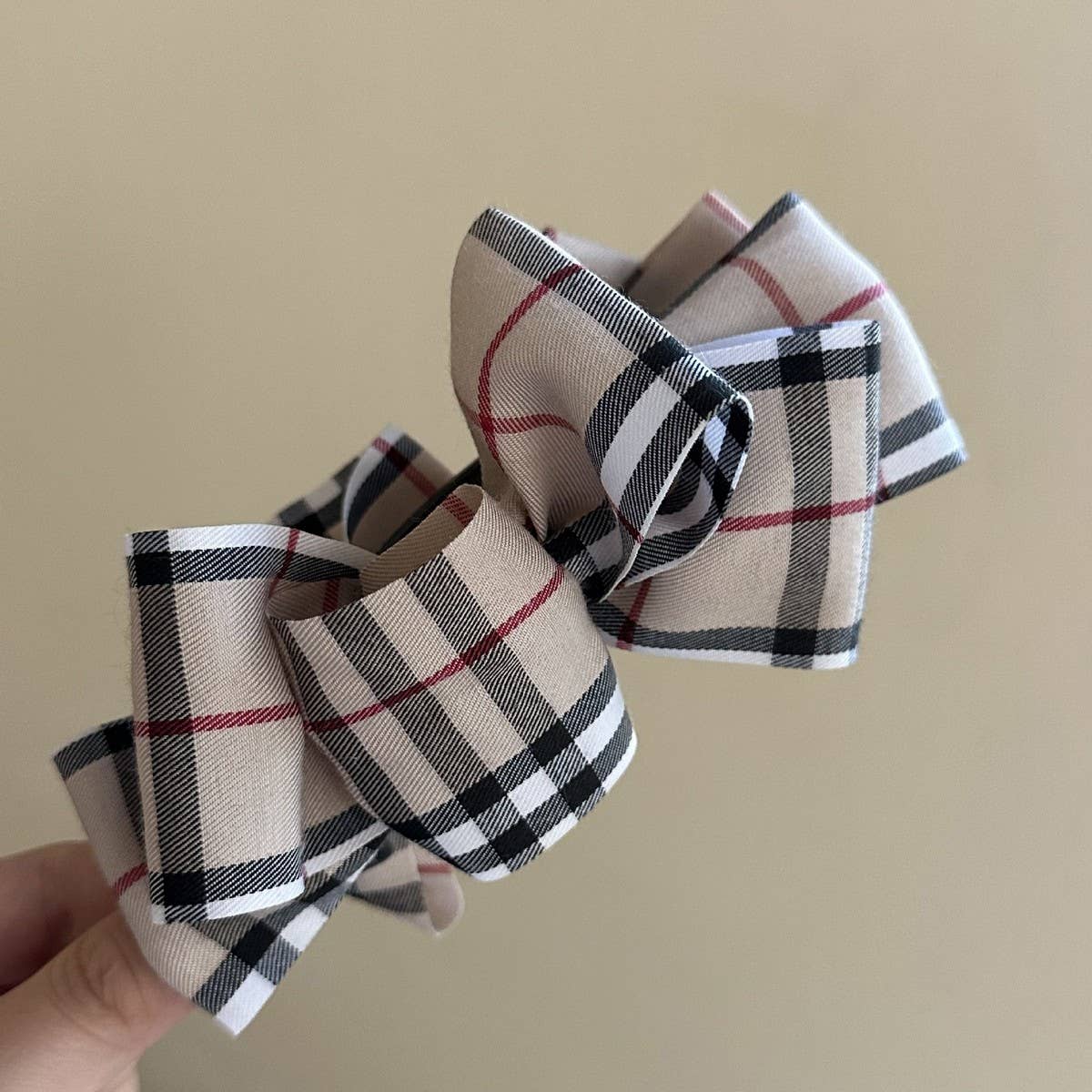 Plaid Bow Banana Hairclip Retro Ponytail Barrette_Cwaha07794