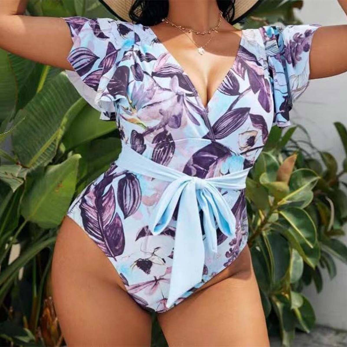 PLUS SIZE BIKINI RUFFLE PRINTED ONE PIECE SWIMSUIT_CWMW0590