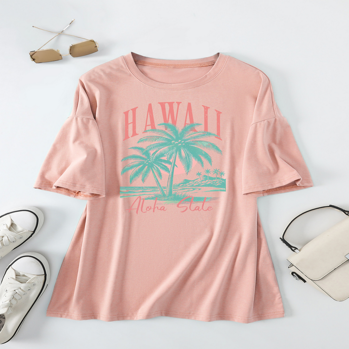 CASUAL COCONUT TREE TEE FOR WOMEN OVERSIZED_CWTTS1467