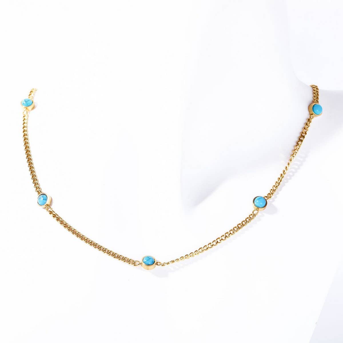 SIMPLE NATURAL TURQUOISE CLAVICLE NECKLACE_CWMM5601