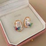 IRREGULAR PEARL FLOWER BUTTERFLY EARRINGS_CWAJE2355