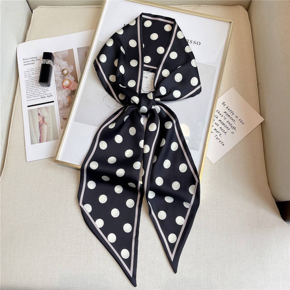 POLKA DOT SIMPLE GEOMETRIC LONG SILK HEAD SCARF_CWASC1519