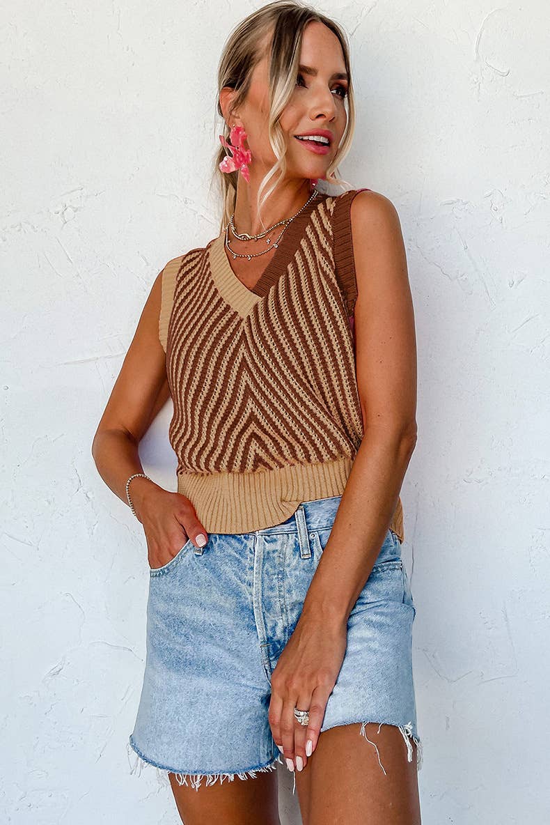 V-Neck Color Contrast Wool Vest