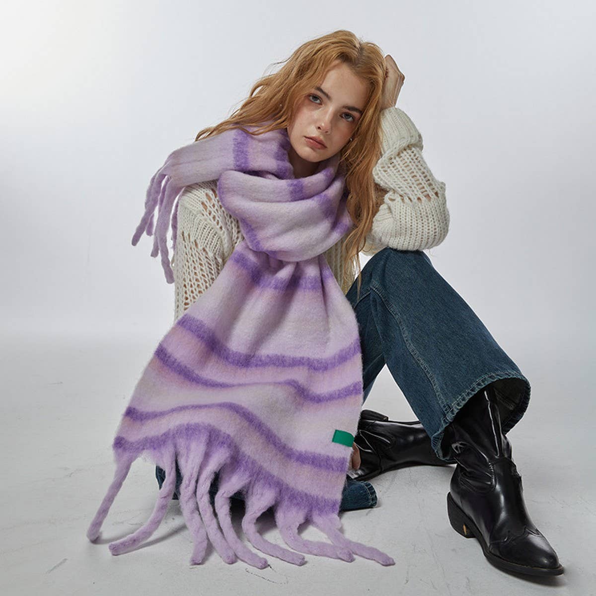 PURPLE STRIPE SCARF SOFT WARM WRAP FOR STUDENTS_CWASC2374