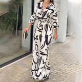 Stylish Casual Print Lapel Baggy Jumpsuit