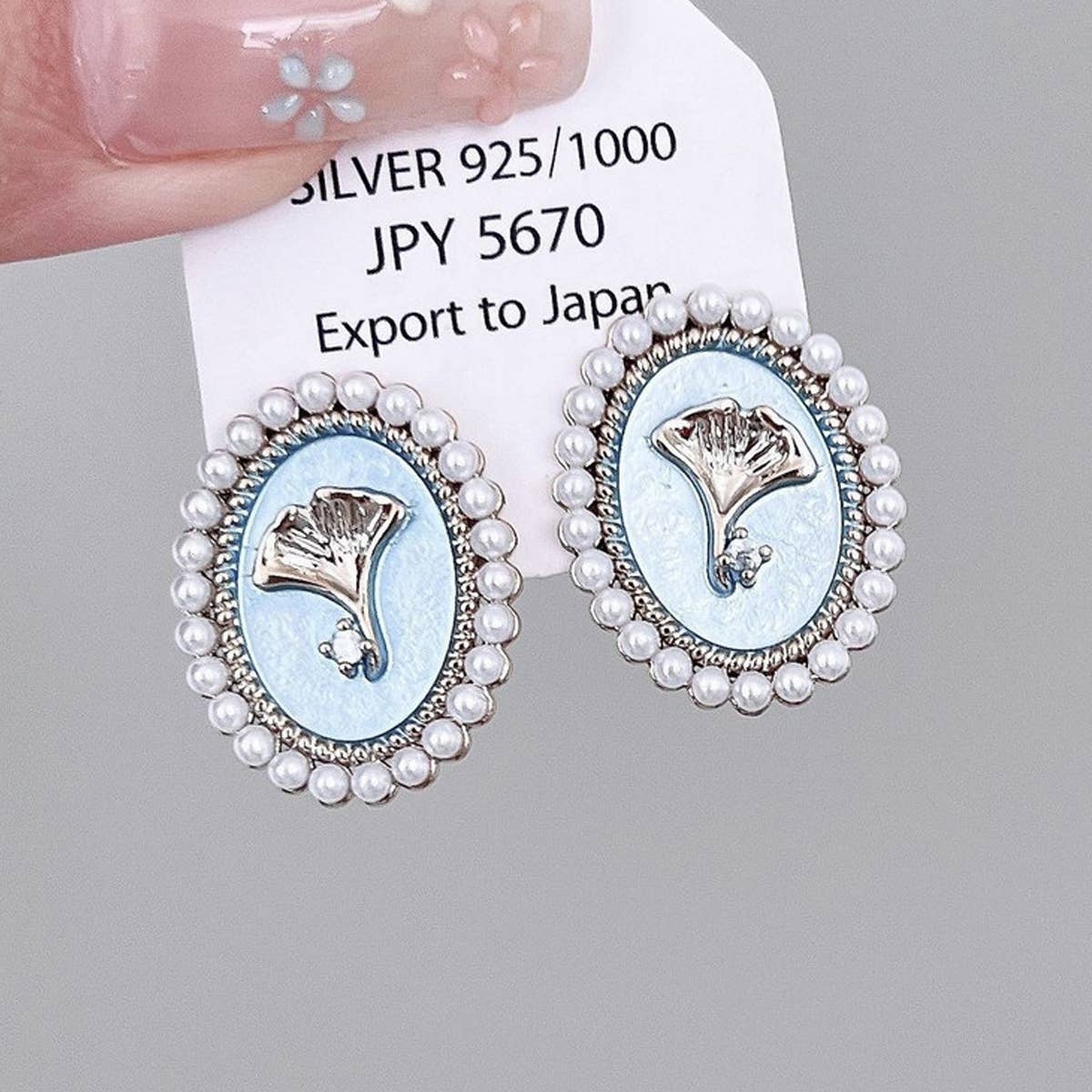 OIL PAINTING BLUE GINKGO LEAF EARRINGS_CWAJE2041