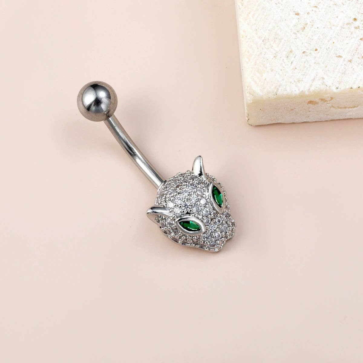 LEOPARD HEAD CZ BELLY RING BOLD PIERCING JEWELRY_CWMM9195