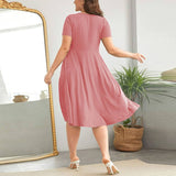 CHIC V NECK WAIST TIED A LINE WORK DRESS_CWDMD6056