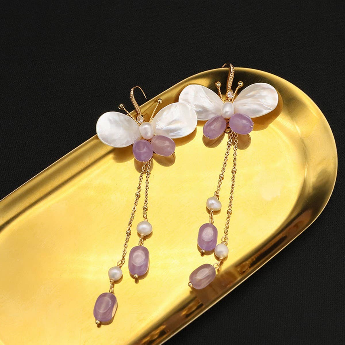HIGH END SIMPLE SHELL BUTTERFLY PEARL EARRINGS_CWAJE3773