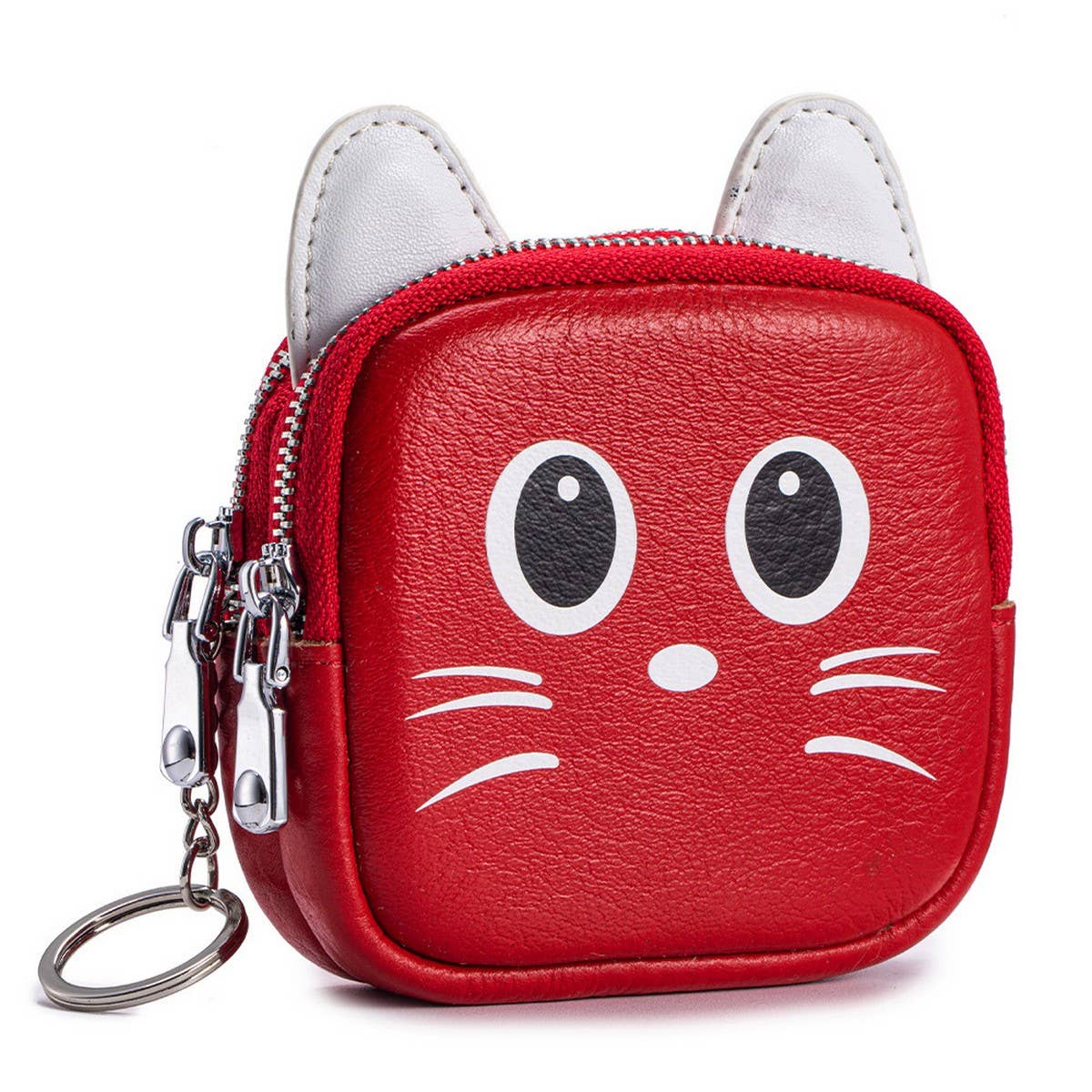 CUTE CAT LEATHER WALLET DOUBLE ZIPPER POUCH_CUAB00383