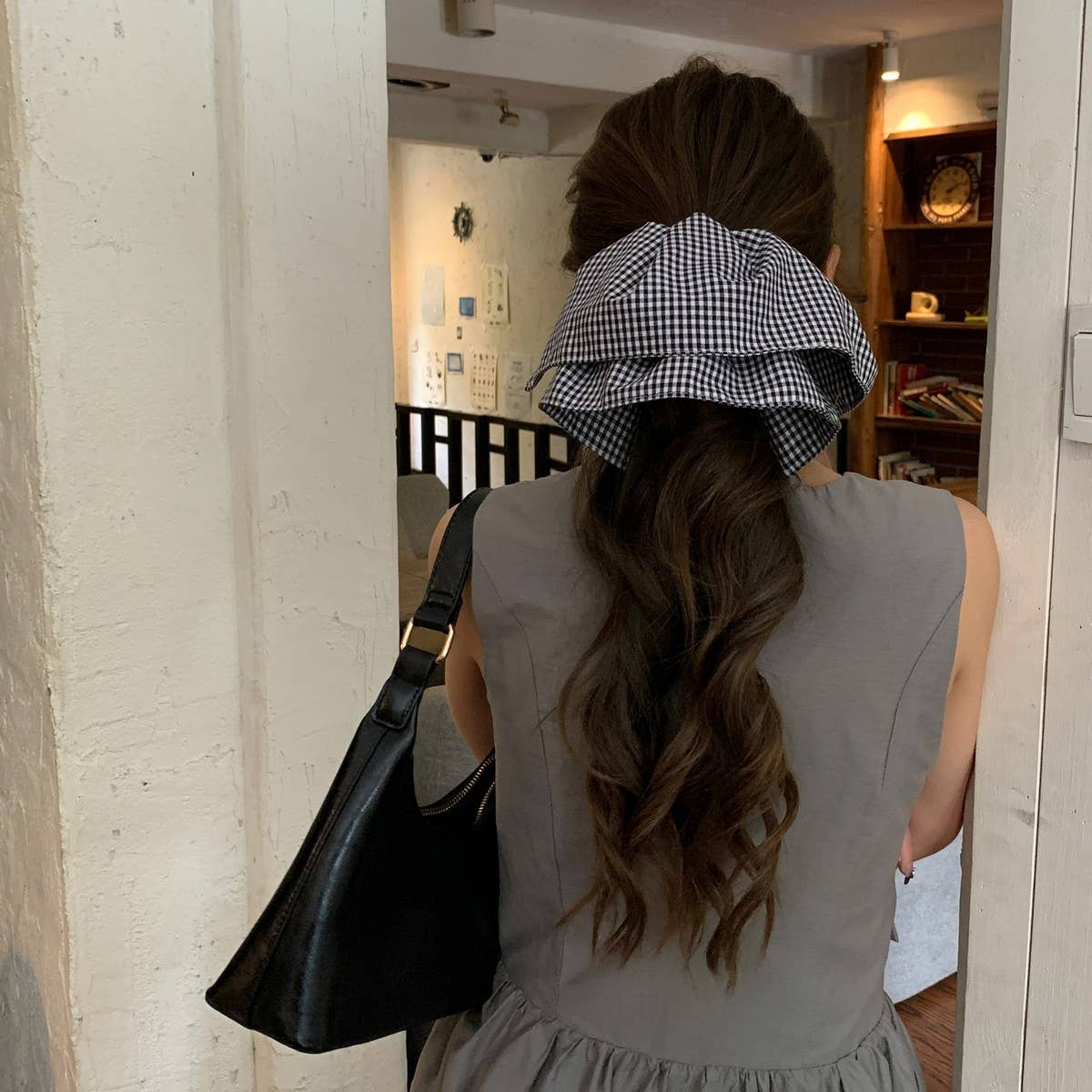 Houndstooth Bow Hair Claw Elegant Low Pony Clip_Cwaha08012